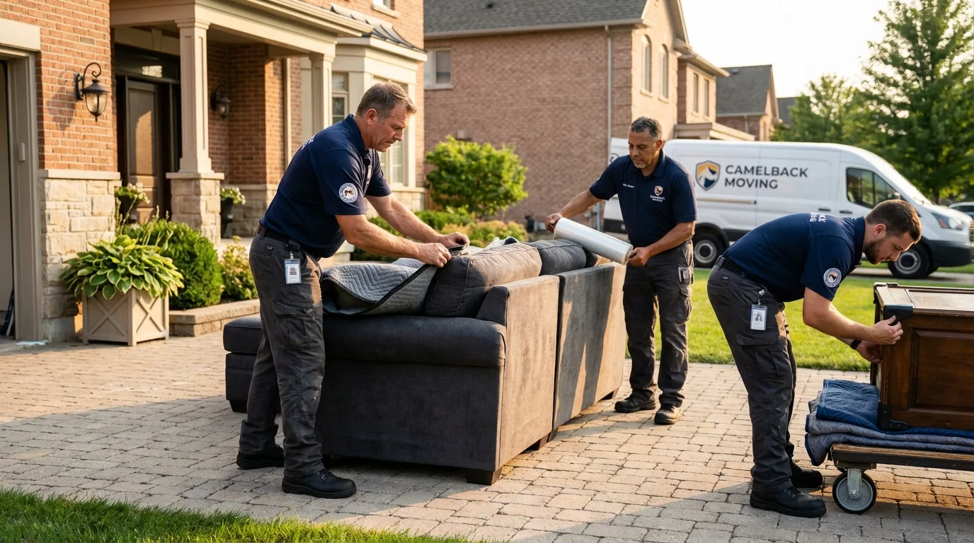 Large estate moving crew wrapping furniture in Mashpee, MA